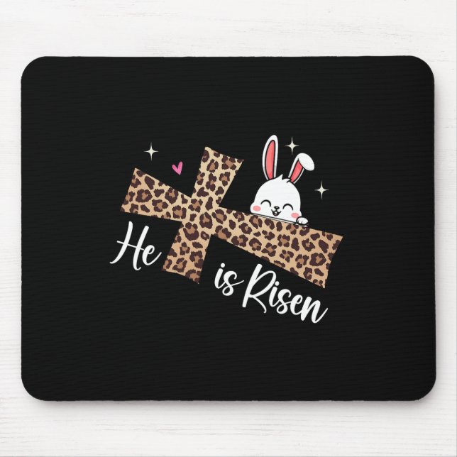 He Is Risen Leopard Cross Bunny Easter Day Christi Mouse Mat (Front)
