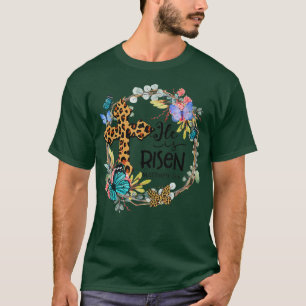 He Is Risen Leopard Cross Christian Jesus Happy Ea T-Shirt