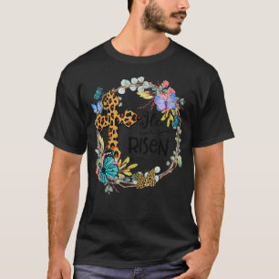 He Is Risen Leopard Cross Christian Jesus Happy Ea T-Shirt