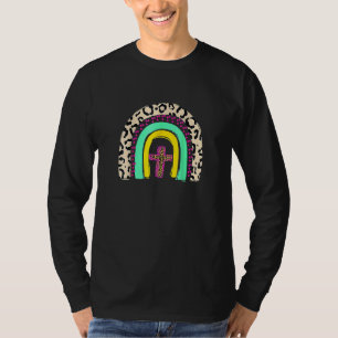 He Is Risen Leopard Rainbow Christian Jesus Easter T-Shirt