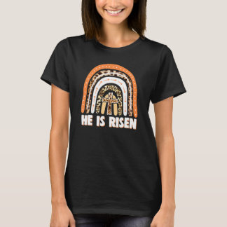 He Is Risen Leopard Rainbow Christian Jesus Happy  T-Shirt