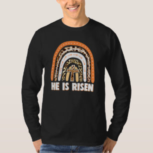 He Is Risen Leopard Rainbow Christian Jesus Happy  T-Shirt