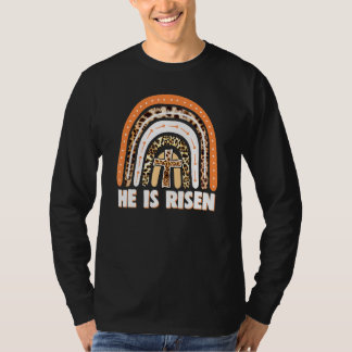 He Is Risen Leopard Rainbow Christian Jesus Happy  T-Shirt