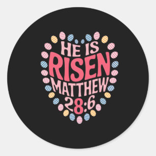 He Is Risen Matthew 286 Boho Floral Christian Bibl Classic Round Sticker