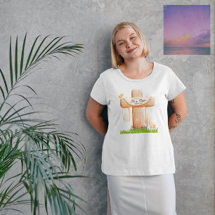 He Is Risen Matthew 28:6 Christian Cross Tri-Blend Shirt