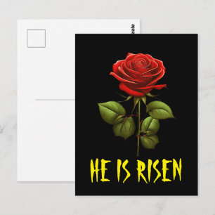 He Is Risen Matthew 28:6 Easter Red Rose Postcard