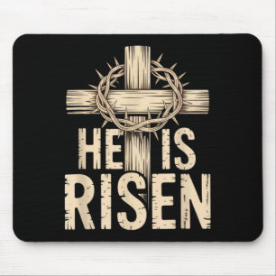 He is risen matthew 28_6 retro vintage cross happy mouse mat