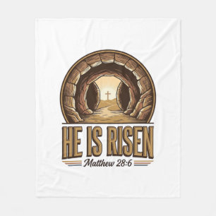 He Is Risen Matthew 28 6 Vintage Christian Design_ Fleece Blanket