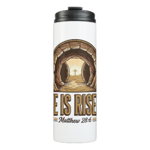 He Is Risen Matthew 28 6 Vintage Christian Design_ Thermal Tumbler