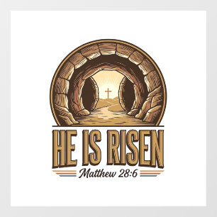 He Is Risen Matthew 28 6 Vintage Christian Design_ Window Cling