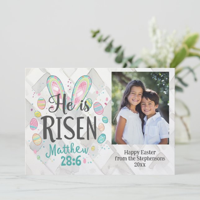 He is Risen, Photo Christian Easter Jesus Bible Holiday Card (Standing Front)