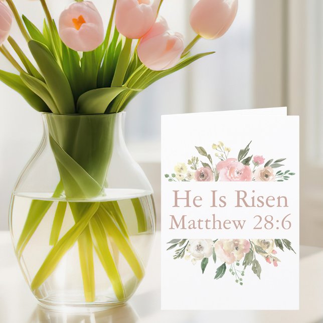 He is Risen Pink Beautiful Floral Religious Easter Holiday Card (Creator Uploaded)