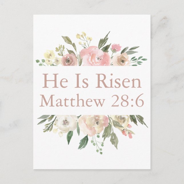 He is Risen Pink Beautiful Floral Religious Easter Postcard (Front)