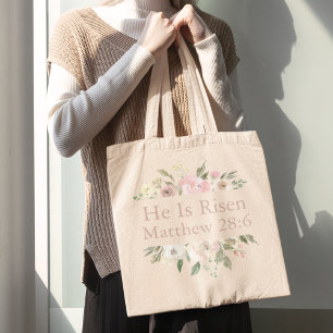 He is Risen Pink Beautiful Floral Religious Easter Tote Bag