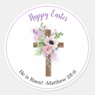 He is Risen - Purple Floral Cross Easter Stickers