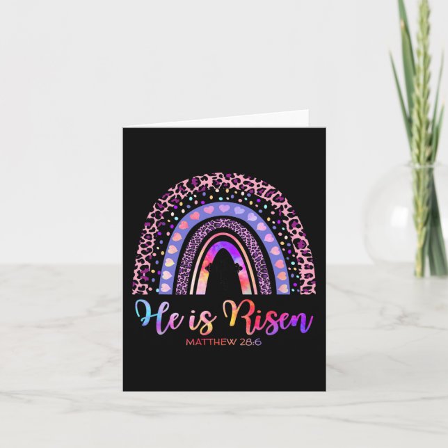 He Is Risen Rainbow Happy Easter White Christian J Card (Front)