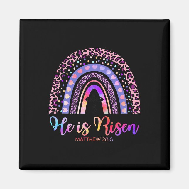 He Is Risen Rainbow Happy Easter White Christian J Magnet (Front)