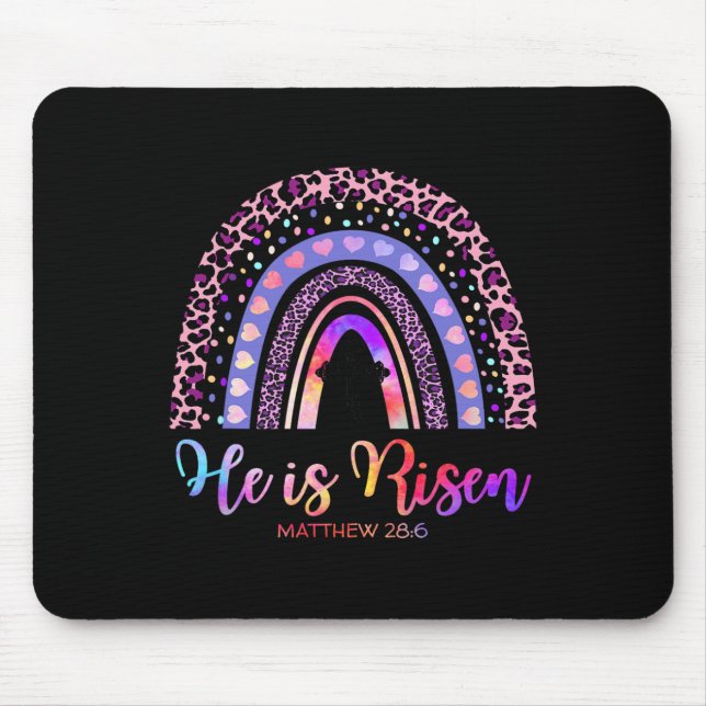 He Is Risen Rainbow Happy Easter White Christian J Mouse Mat (Front)