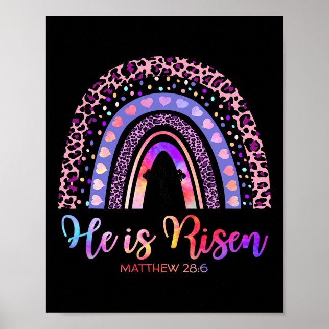 He Is Risen Rainbow Happy Easter White Christian J Poster (Front)