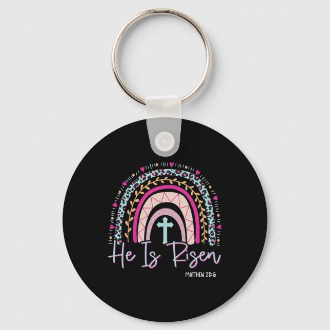He Is Risen Rainbow Leopard Happy Easter Day Chris Key Ring (Front)