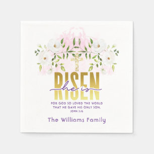 He Is Risen Religious Christian Quote Easter Napkin