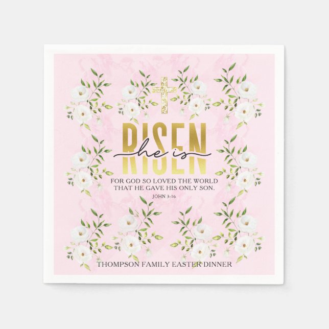 He Is Risen Religious Christian Quote Easter Napkin (Front)