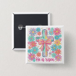 "He is risen" Religious Cross  Easter 15 Cm Square Badge