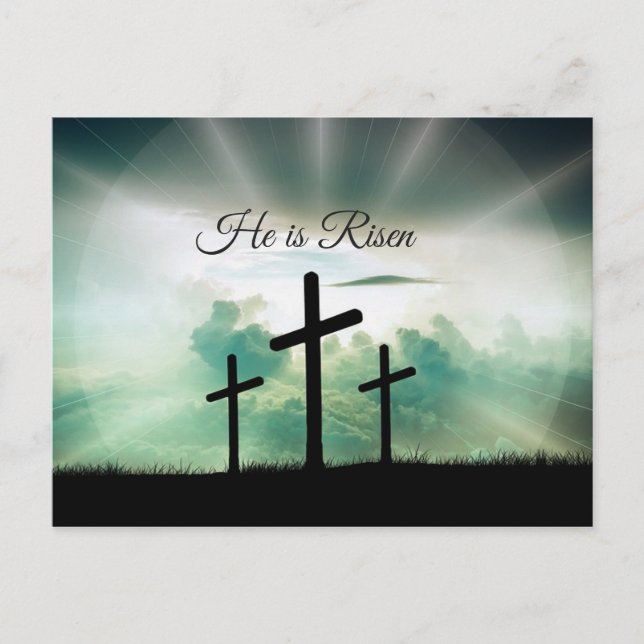 He is Risen, Religious Crosses Easter Postcard (Front)