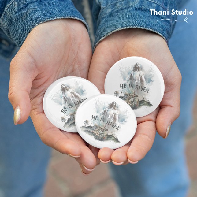 He is Risen Religious Easter Christian Cross 7.5 Cm Round Badge (Creator Uploaded)