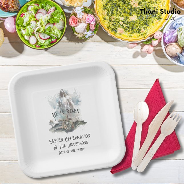 He is Risen Religious Easter Christian Cross Paper Plate (Creator Uploaded)