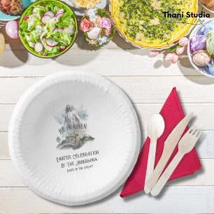 He is Risen Religious Easter Christian Cross Paper Plate
