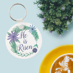 He is Risen Religious Easter Floral Key Ring