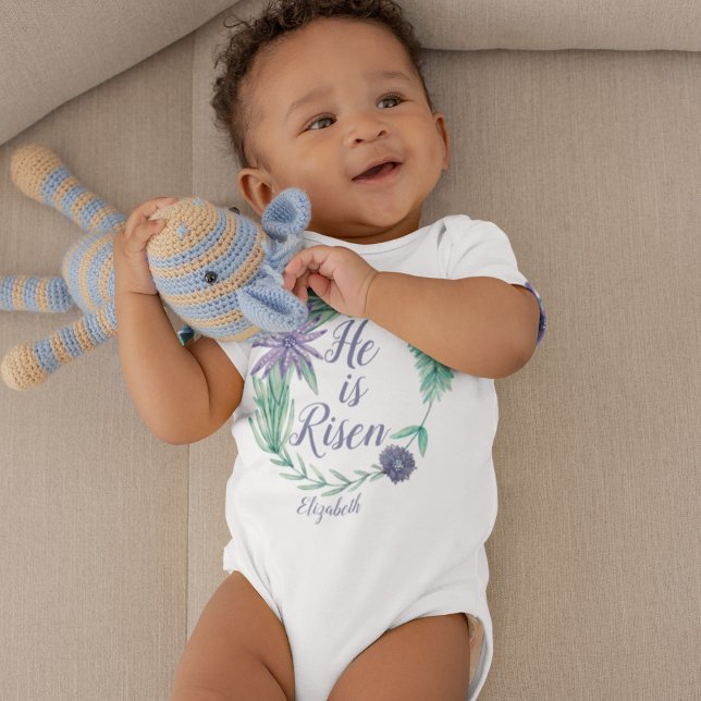 He is Risen Religious Easter Floral Personalised Baby Bodysuit (Creator Uploaded)