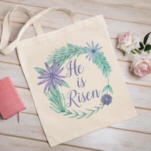 He is Risen Religious Easter Floral Tote Bag (Creator Uploaded)