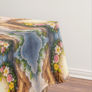 He Is Risen Religious Floral Crown Easter Tablecloth