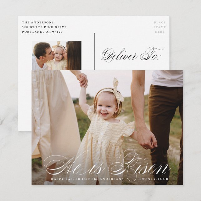 He is Risen Script Easter Photo Holiday Postcard (Front/Back)