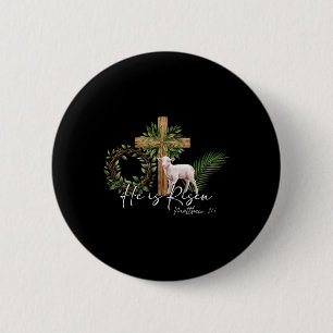 He Is Risen Sheep Lamb Cross Jesus Christian Easte 6 Cm Round Badge