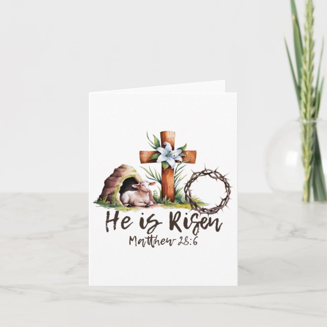 He Is Risen Sheep Lamb Cross Jesus Christian Easte Card (Front)