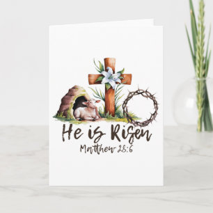 He Is Risen Sheep Lamb Cross Jesus Christian Easte Card