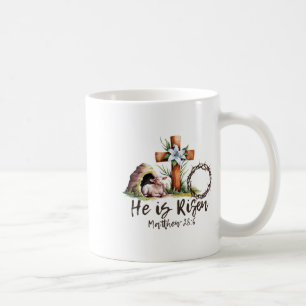 He Is Risen Sheep Lamb Cross Jesus Christian Easte Coffee Mug