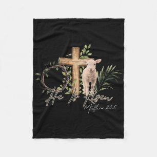 He Is Risen Sheep Lamb Cross Jesus Christian Easte Fleece Blanket