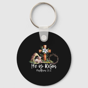 He Is Risen Sheep Lamb Cross Jesus Christian Easte Key Ring