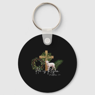 He Is Risen Sheep Lamb Cross Jesus Christian Easte Key Ring
