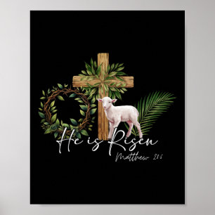 He Is Risen Sheep Lamb Cross Jesus Christian Easte Poster
