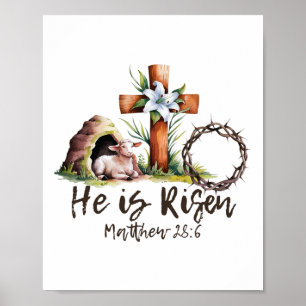 He Is Risen Sheep Lamb Cross Jesus Christian Easte Poster
