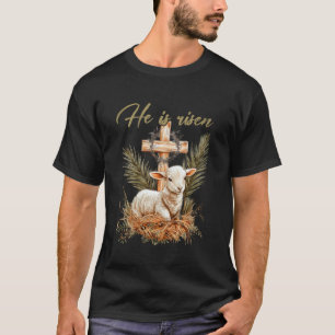 He Is Risen Sheep Lamb Cross Jesus Christian Easte T-Shirt