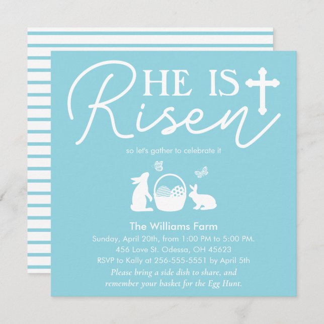He is Risen Soft Blue Easter Invitation (Front/Back)