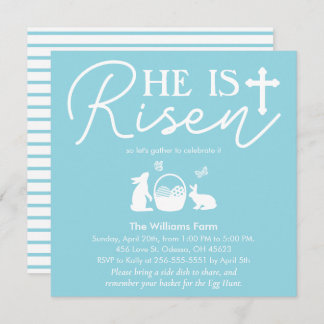 He is Risen Soft Blue Easter Invitation