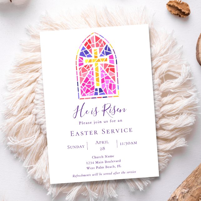 He Is Risen Stained Glass Church Easter Service Invitation (Creator Uploaded)