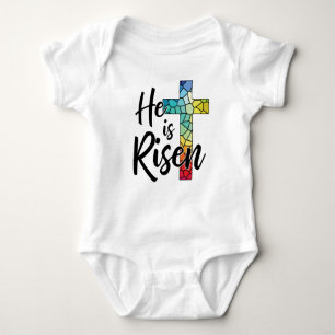 He Is Risen, Stained Glass Cross - GraphicLoveShop Baby Bodysuit